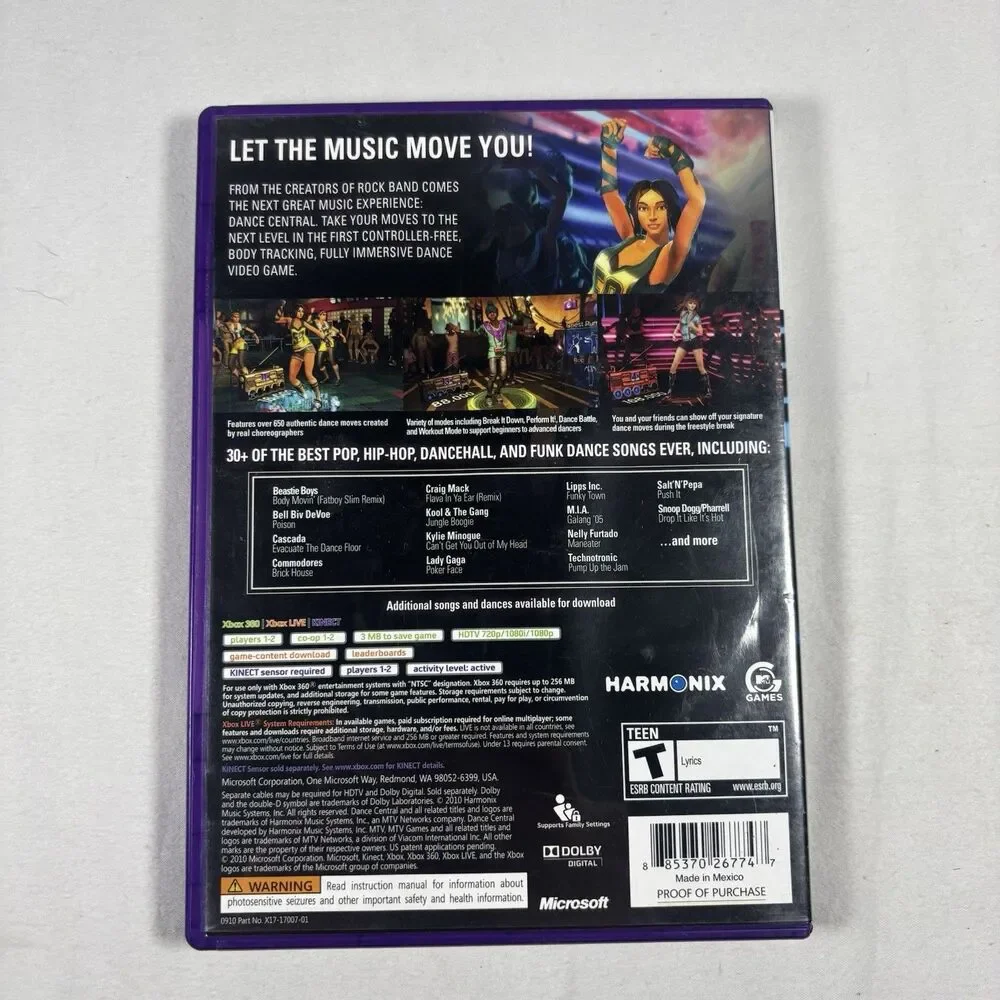 Dance Central Xbox 360 Kinect CIB with Calibration Card